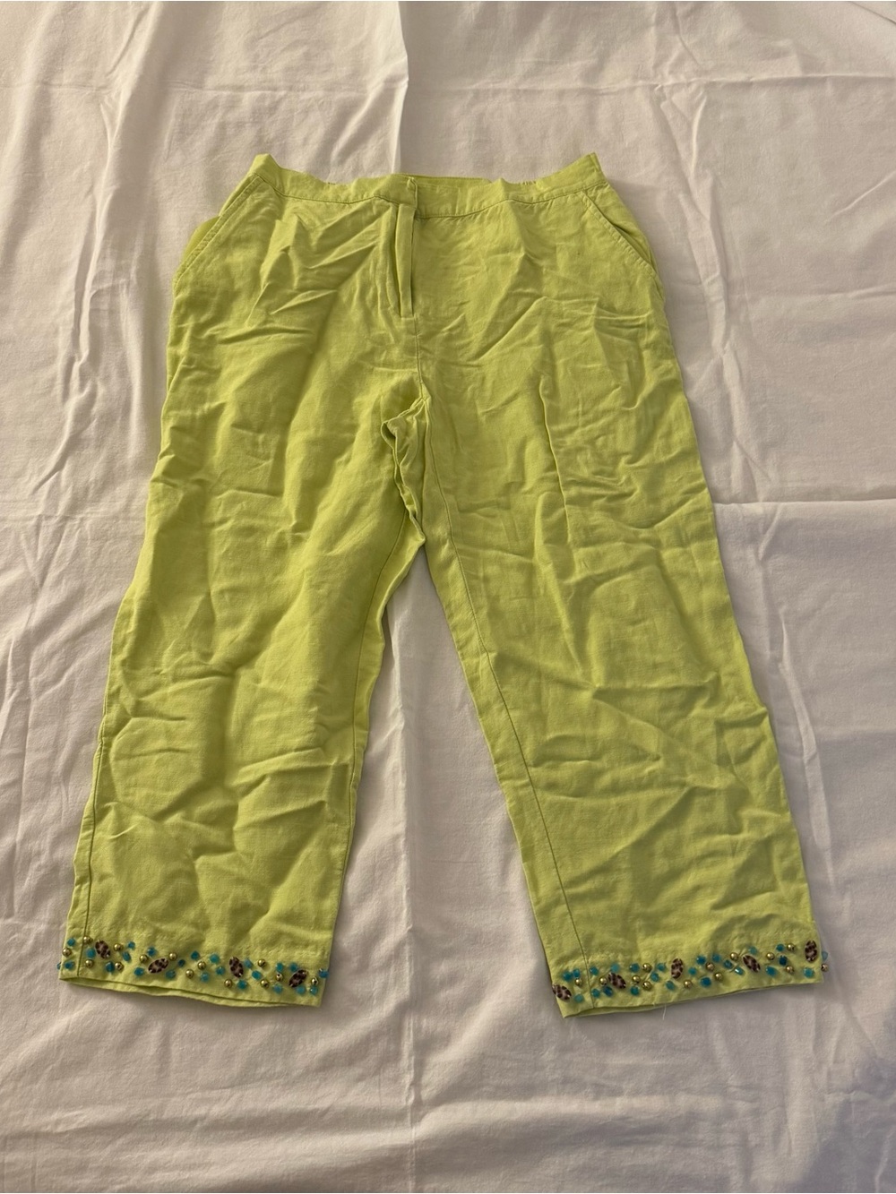 Beautiful Y2K Ruby Rd. lime green beaded linen pants size 8P